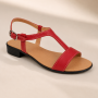 Sandale dama rosii din piele naturala cu toc mic si bareta in T S16RBOX